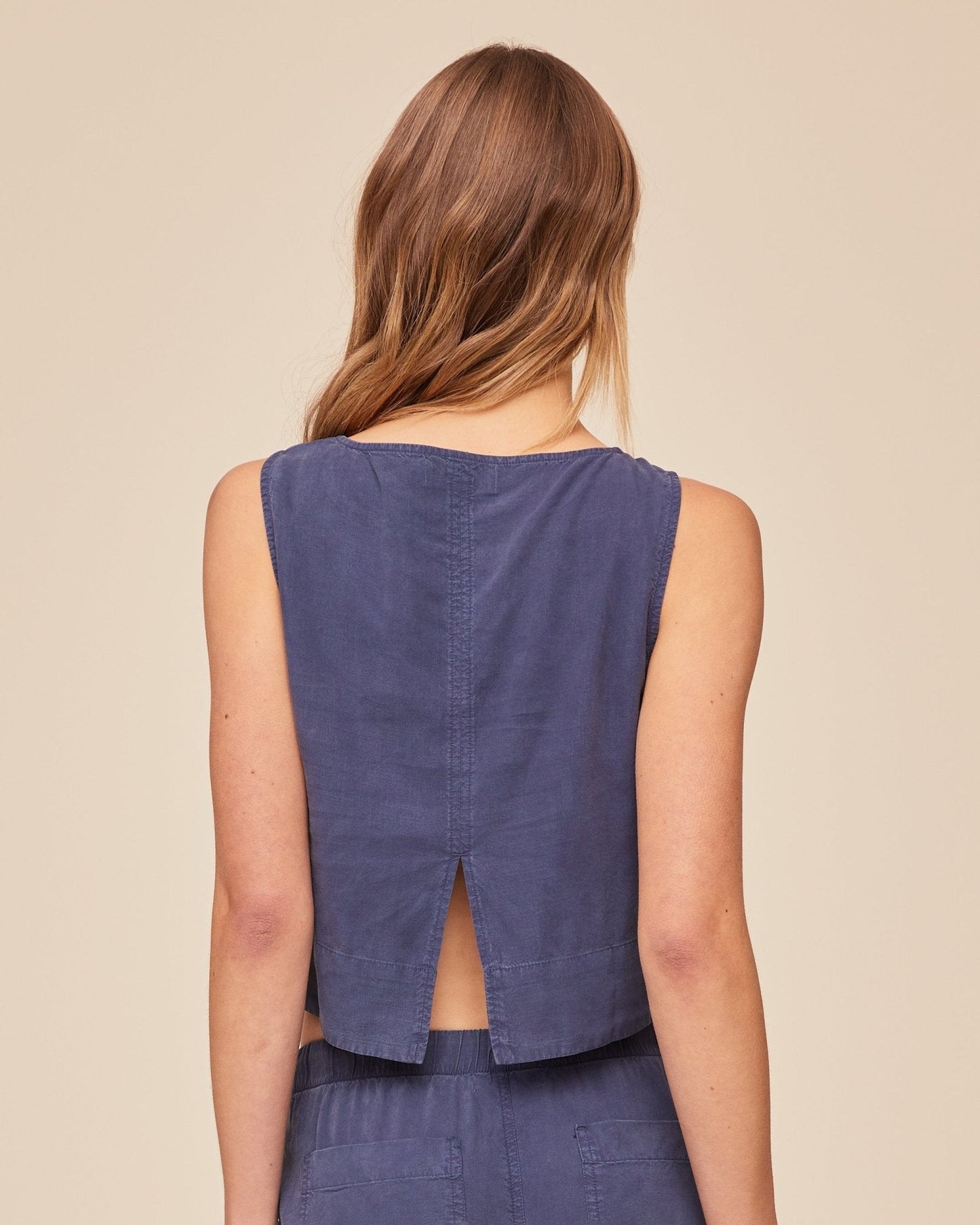 Bella Dahl Sleeveless Boat Neck Split Back - Midnight Surf