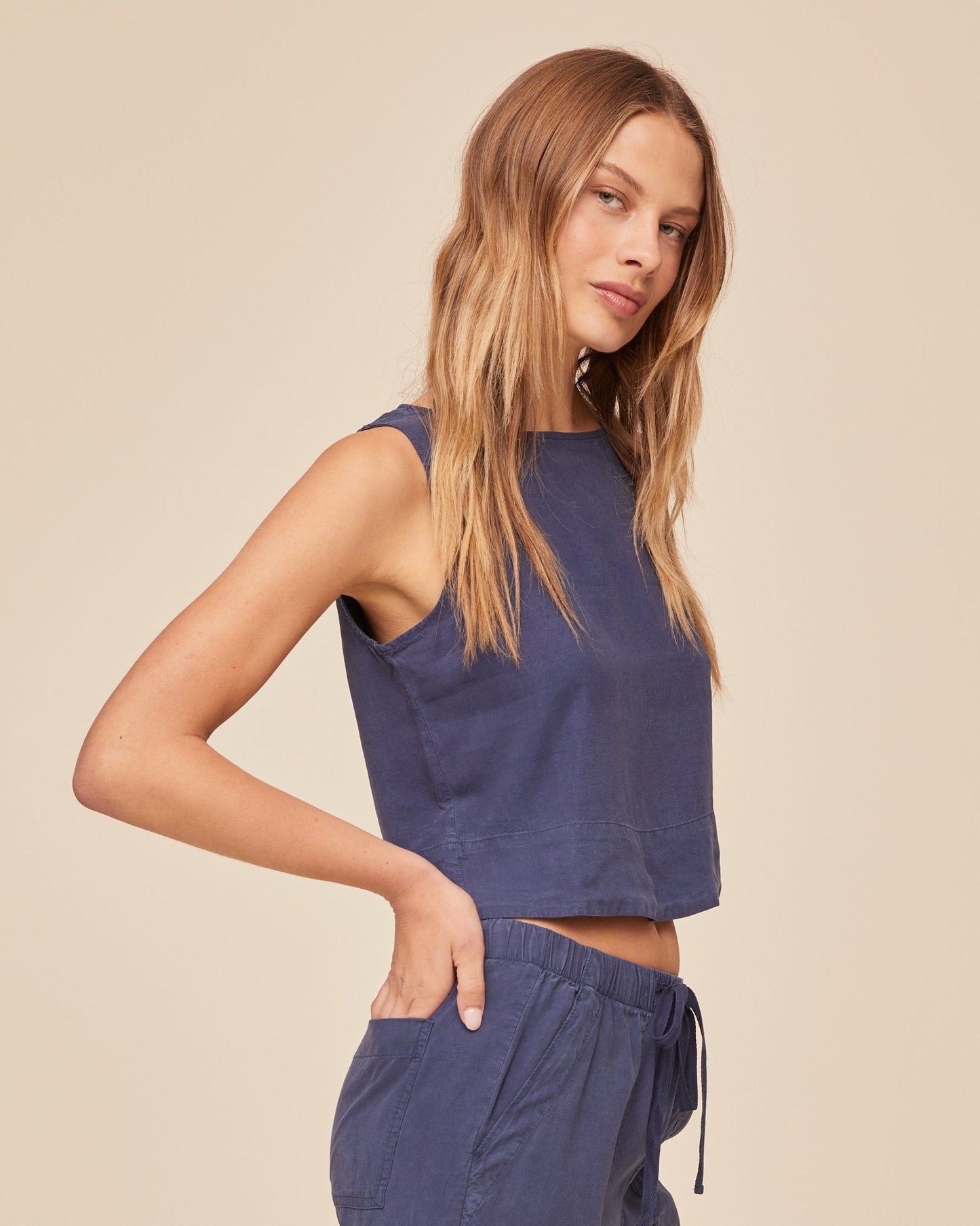 Bella Dahl Sleeveless Boat Neck Split Back - Midnight Surf