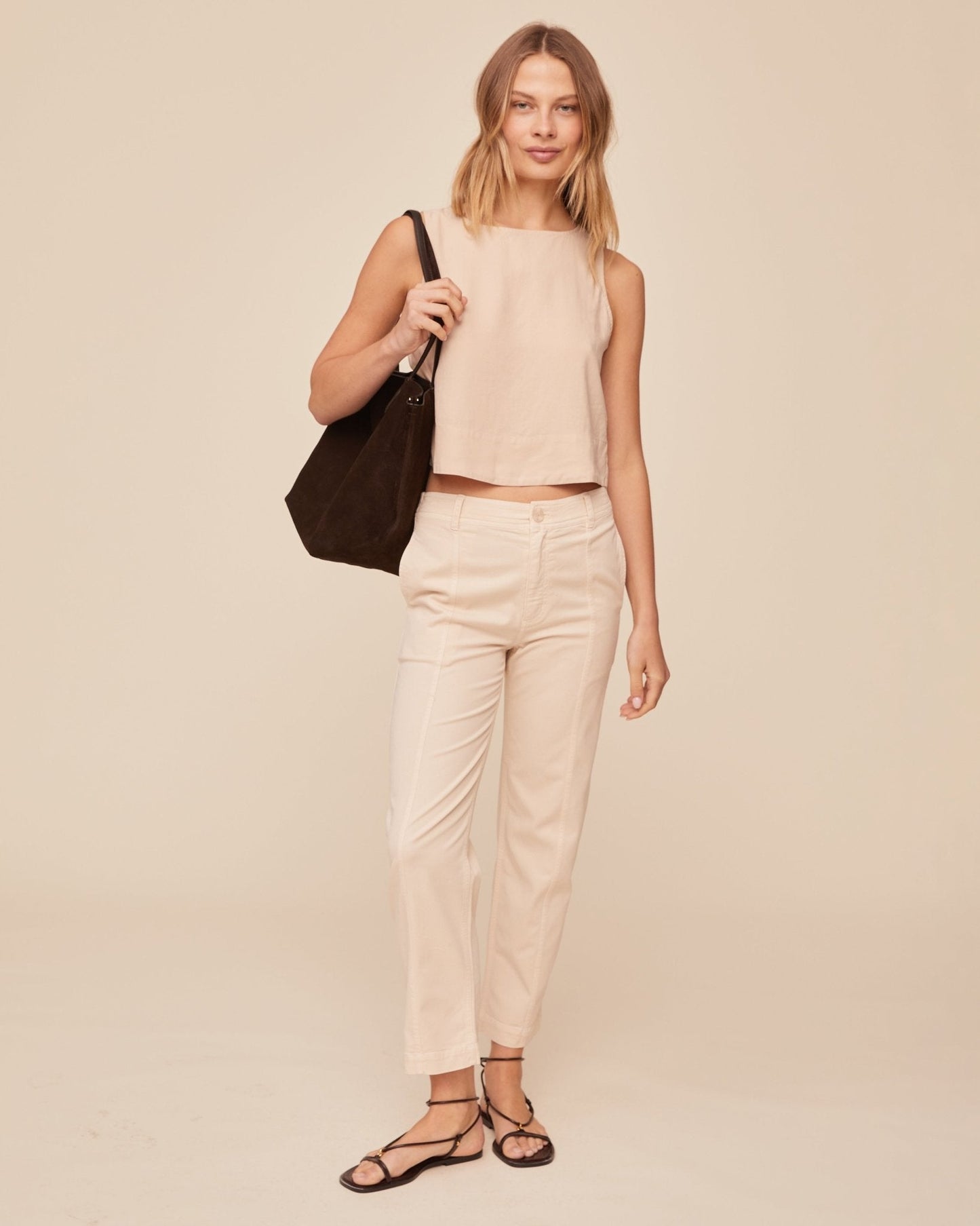 Bella Dahl Sleeveless Boat Neck Split Back - Linen Sand