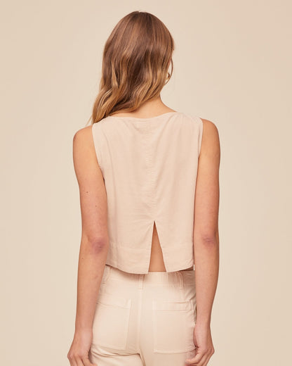 Bella Dahl Sleeveless Boat Neck Split Back - Linen Sand