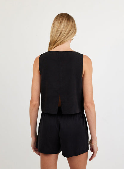 Bella Dahl Sleeveless Boat Neck Split Back - Vintage Black