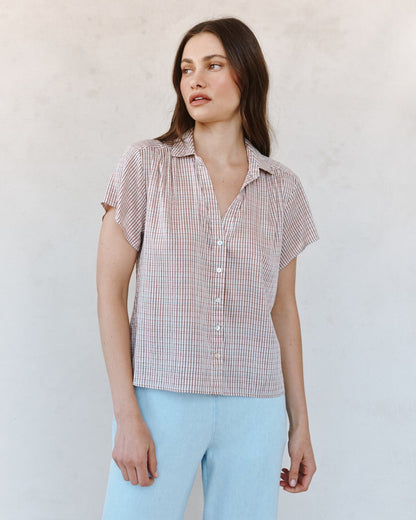 Bella Dahl Shirred Short Sleeve Shirt - Sunwashed Check