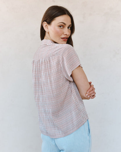 Bella Dahl Shirred Short Sleeve Shirt - Sunwashed Check