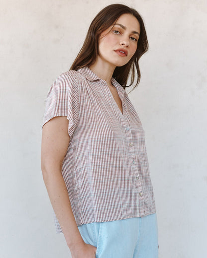 Bella Dahl Shirred Short Sleeve Shirt - Sunwashed Check