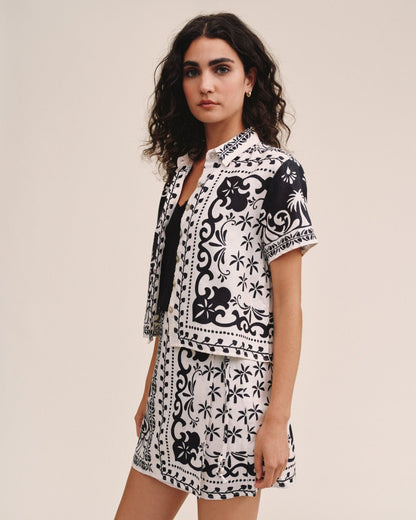 Bella Dahl Bandana Short Sleeve Camp Shirt - Tropical Bandana Print