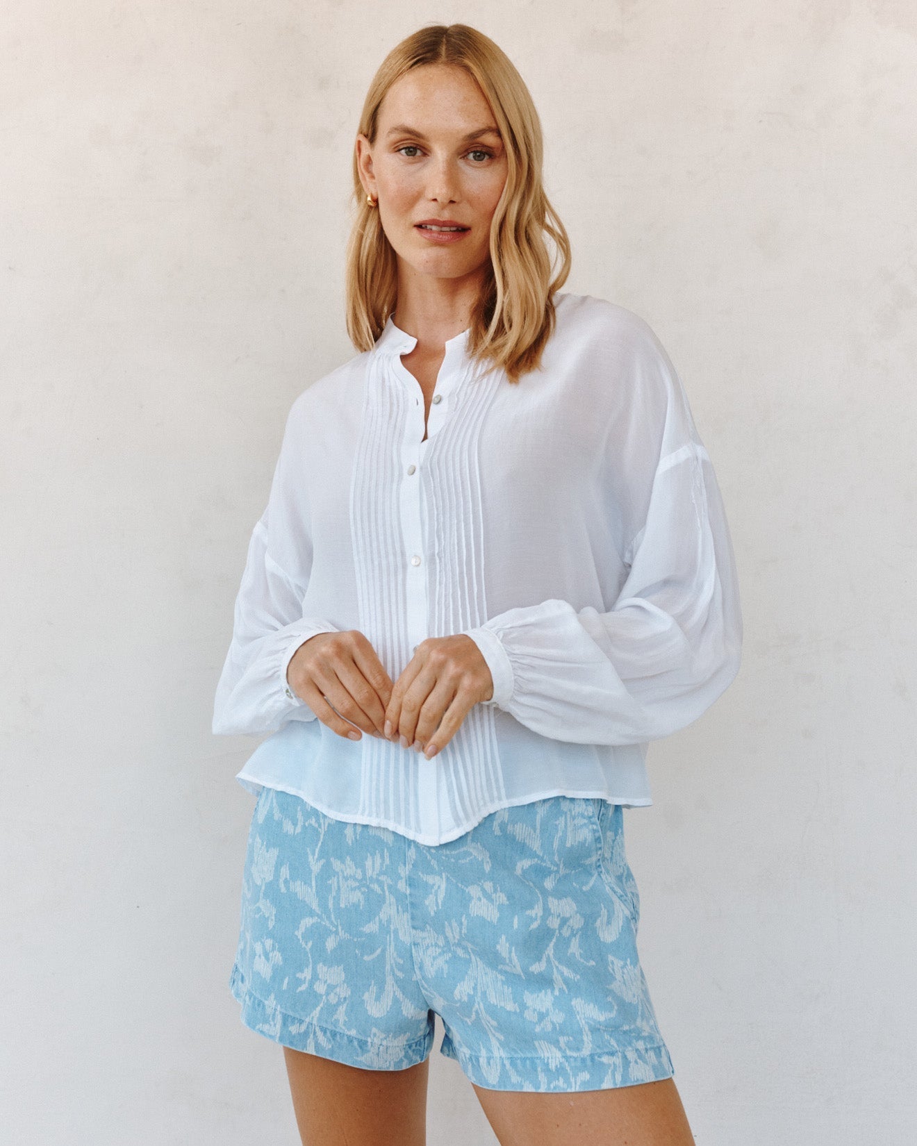 Bella Dahl Long Sleeve Drop Shoulder Pintuck Shirt - White
