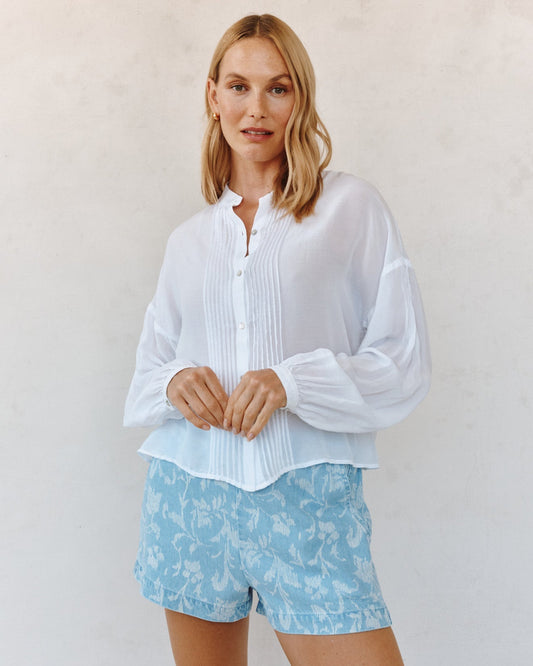 Bella Dahl Long Sleeve Drop Shoulder Pintuck Shirt - White