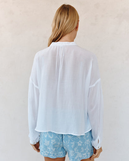 Bella Dahl Long Sleeve Drop Shoulder Pintuck Shirt - White