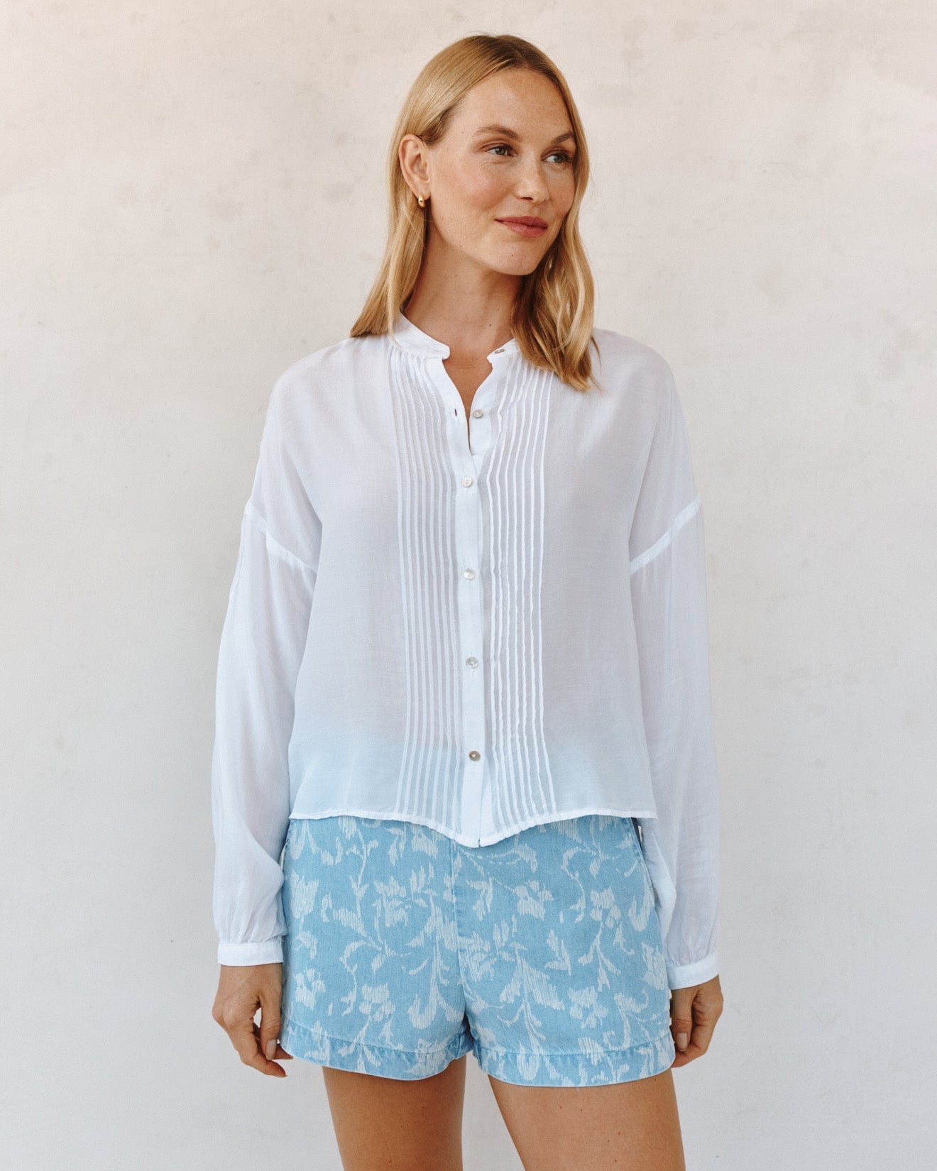 Bella Dahl Long Sleeve Drop Shoulder Pintuck Shirt - White