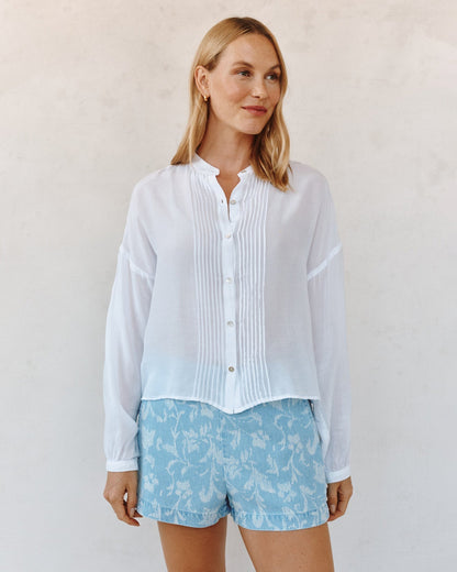 Bella Dahl Long Sleeve Drop Shoulder Pintuck Shirt - White