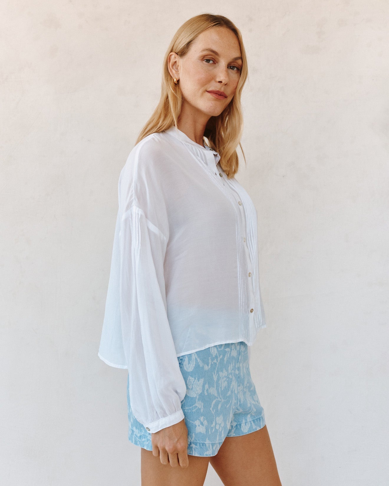 Bella Dahl Long Sleeve Drop Shoulder Pintuck Shirt - White