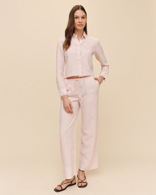 Bella Dahl Long Sleeve Cropped Shirt With Trim - Ballet Pink