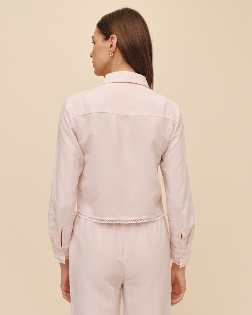 Bella Dahl Long Sleeve Cropped Shirt With Trim - Ballet Pink