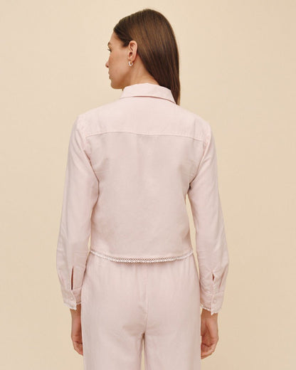 Bella Dahl Long Sleeve Cropped Shirt With Trim - Ballet Pink