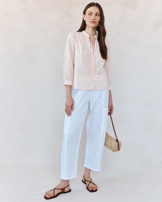 Bella Dahl 3/4 Sleeve Tie Neck Blouse - Pink Opal