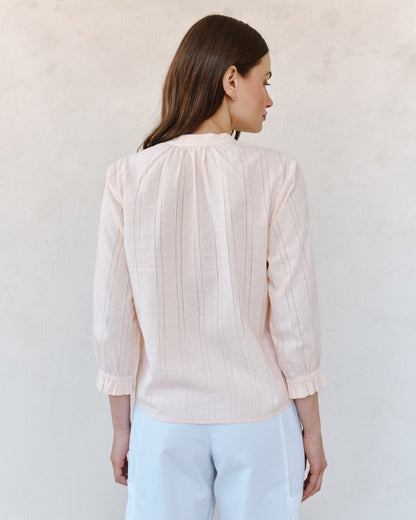 Bella Dahl 3/4 Sleeve Tie Neck Blouse - Pink Opal