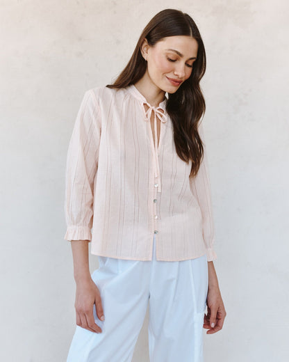 Bella Dahl 3/4 Sleeve Tie Neck Blouse - Pink Opal