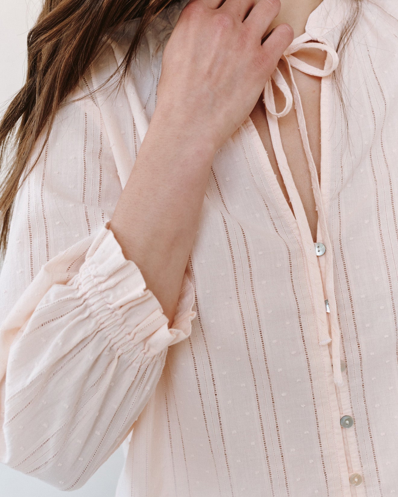 Bella Dahl 3/4 Sleeve Tie Neck Blouse - Pink Opal