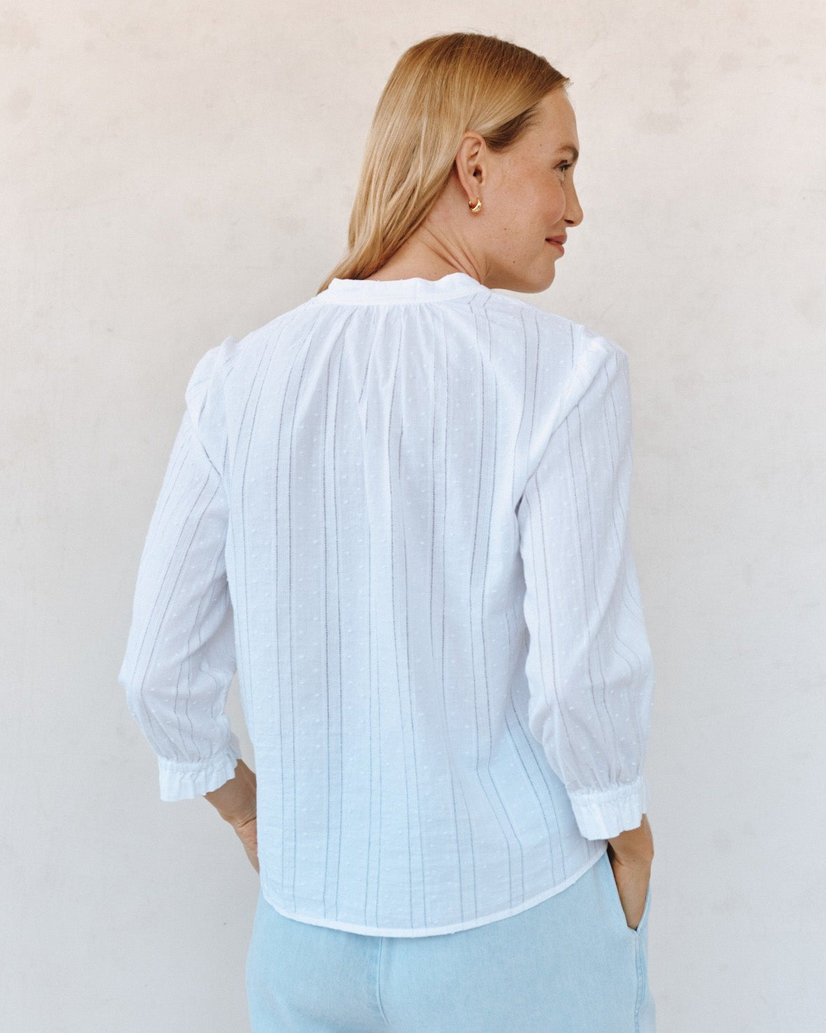 Bella Dahl 3/4 Sleeve Tie Neck Blouse - White