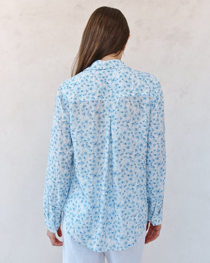 Bella Dahl Classic Button Down Shirt - Blue Ditsy Floral Print