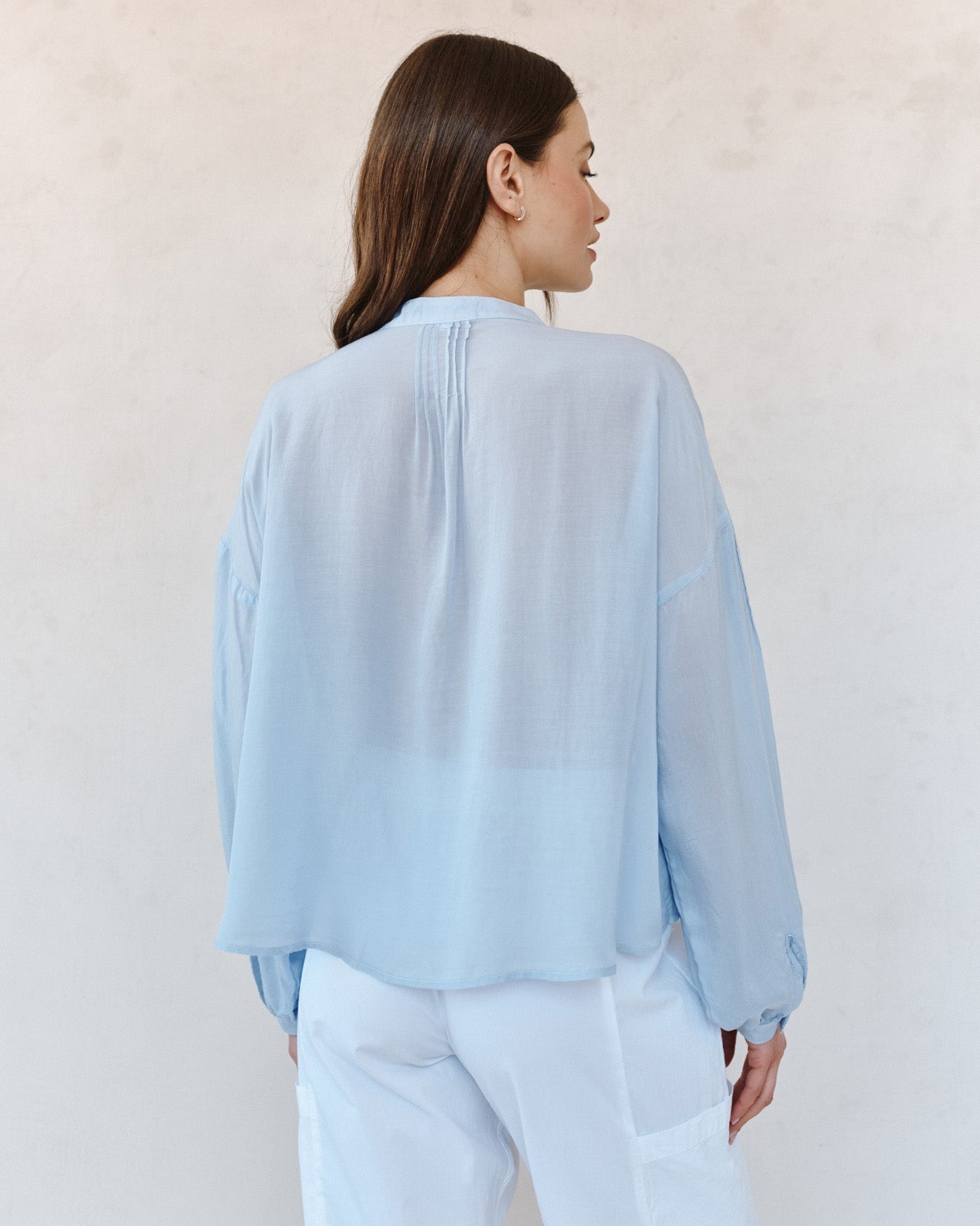 Bella Dahl Long Sleeve Drop Shoulder Pintuck Shirt - Soft Sky