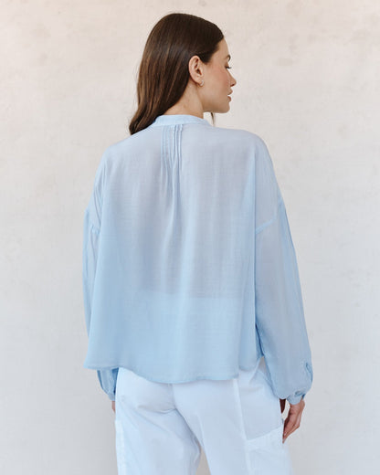 Bella Dahl Long Sleeve Drop Shoulder Pintuck Shirt - Soft Sky