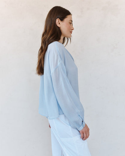 Bella Dahl Long Sleeve Drop Shoulder Pintuck Shirt - Soft Sky