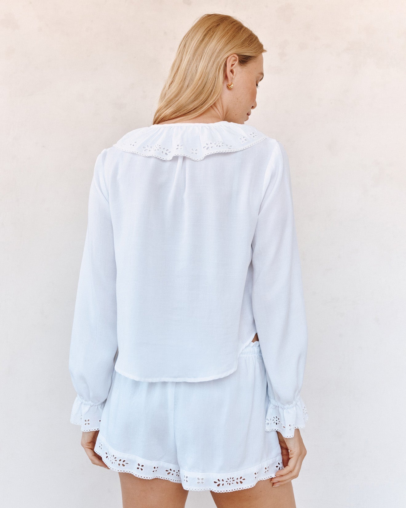 Bella Dahl Long Sleeve Tie Neck Ruffle Top - White