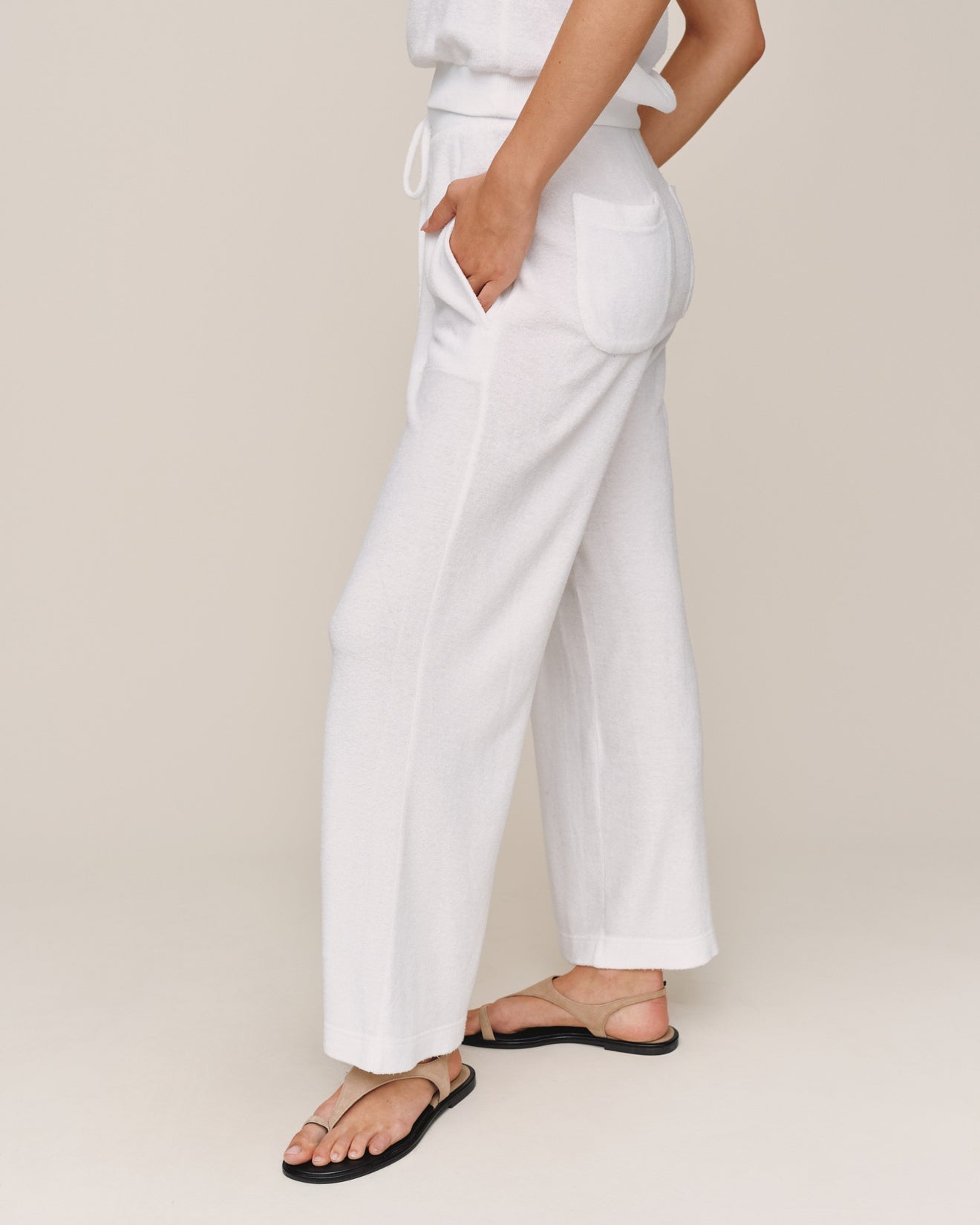 Bella Dahl Terry Crop Wide Leg Pant - White
