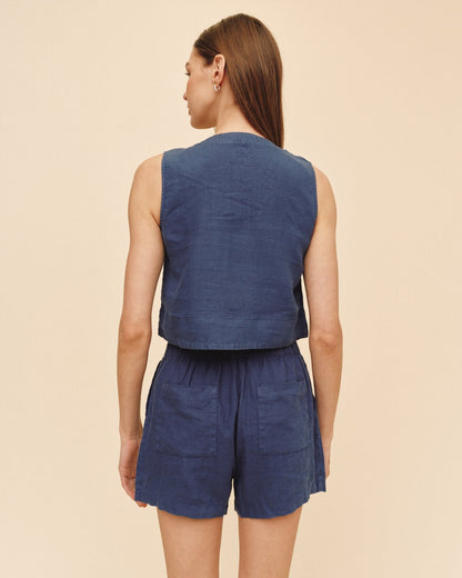Bella Dahl Sleeveless Half Placket Top - Midnight Surf
