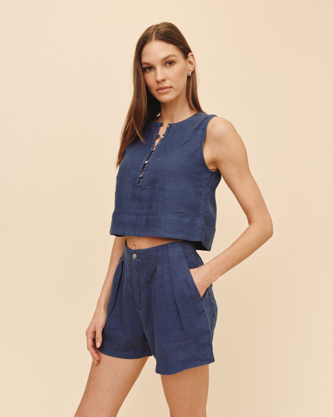 Bella Dahl Sleeveless Half Placket Top - Midnight Surf