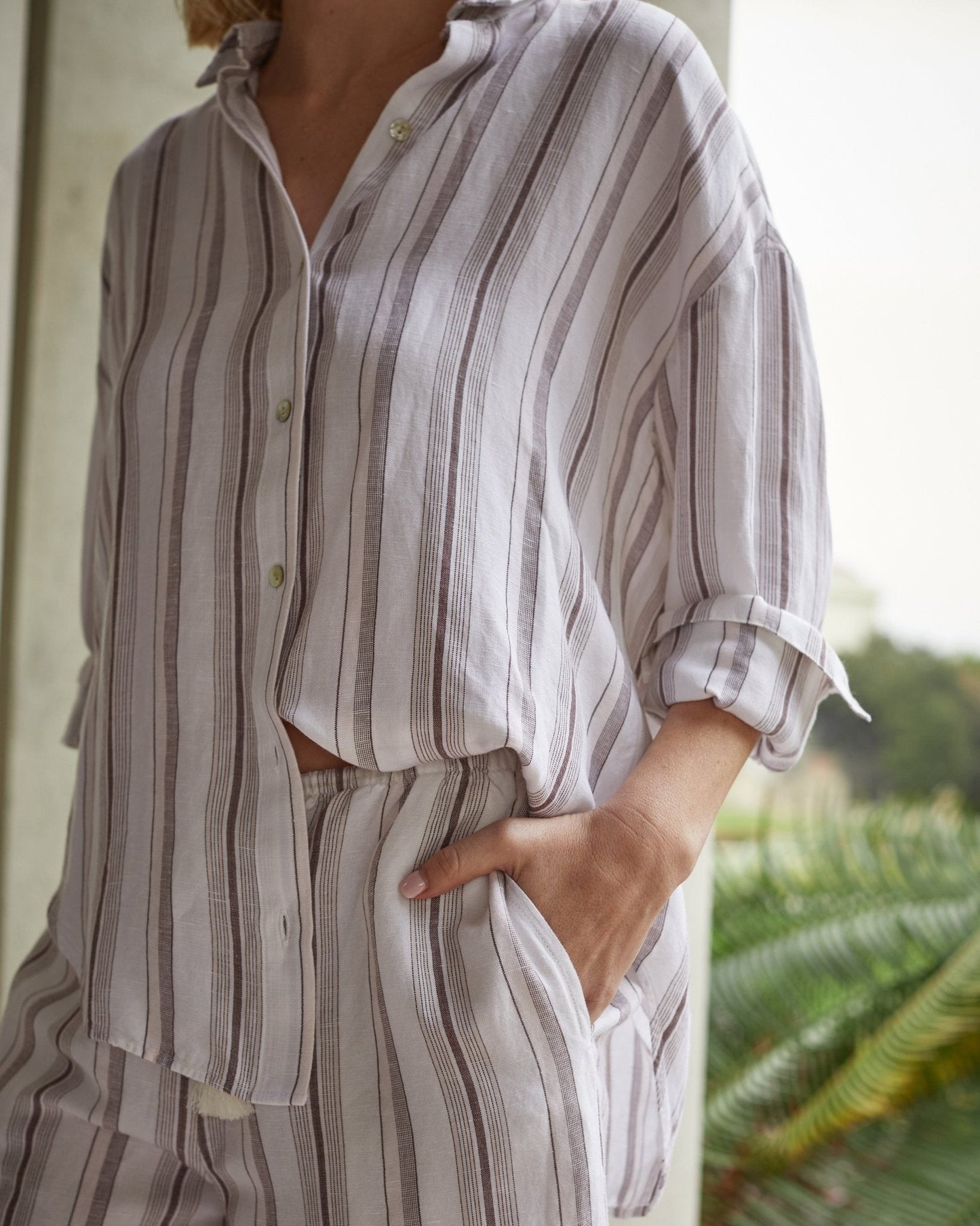 Bella Dahl Oversized Clean Shirt - Rosewood Stripe