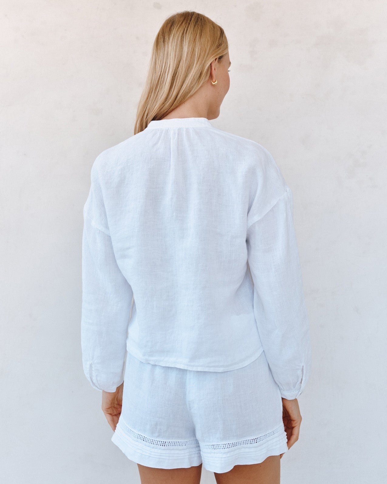 Bella Dahl Mandarin Collar Trimmed Button Down - White
