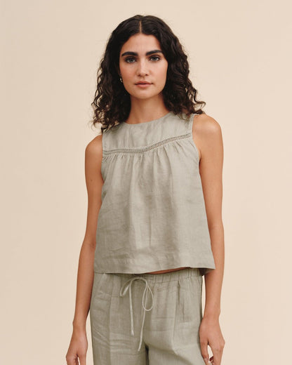 Bella Dahl Sleeveless Trimmed Yoke Seam Top - Green Tea