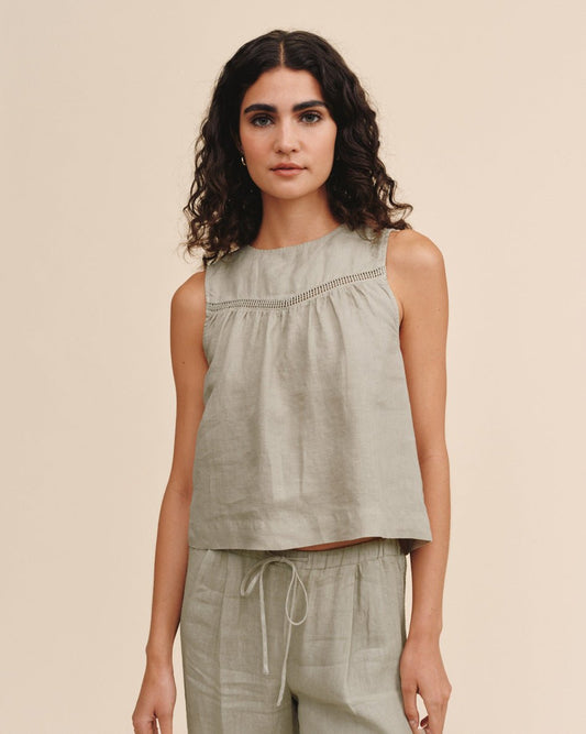 Bella Dahl Sleeveless Trimmed Yoke Seam Top - Green Tea