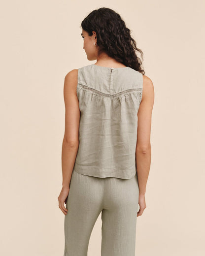 Bella Dahl Sleeveless Trimmed Yoke Seam Top - Green Tea