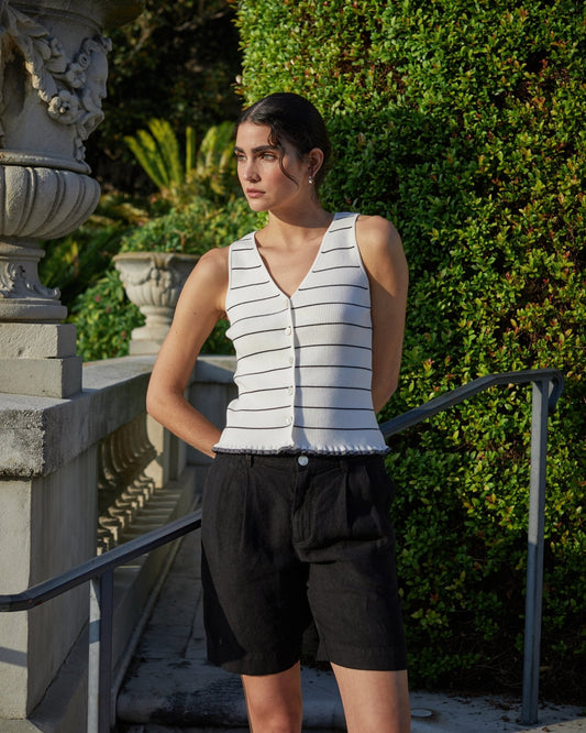 Bella Dahl Ruffle Hem Knitted Vest - Garden Party Stripe