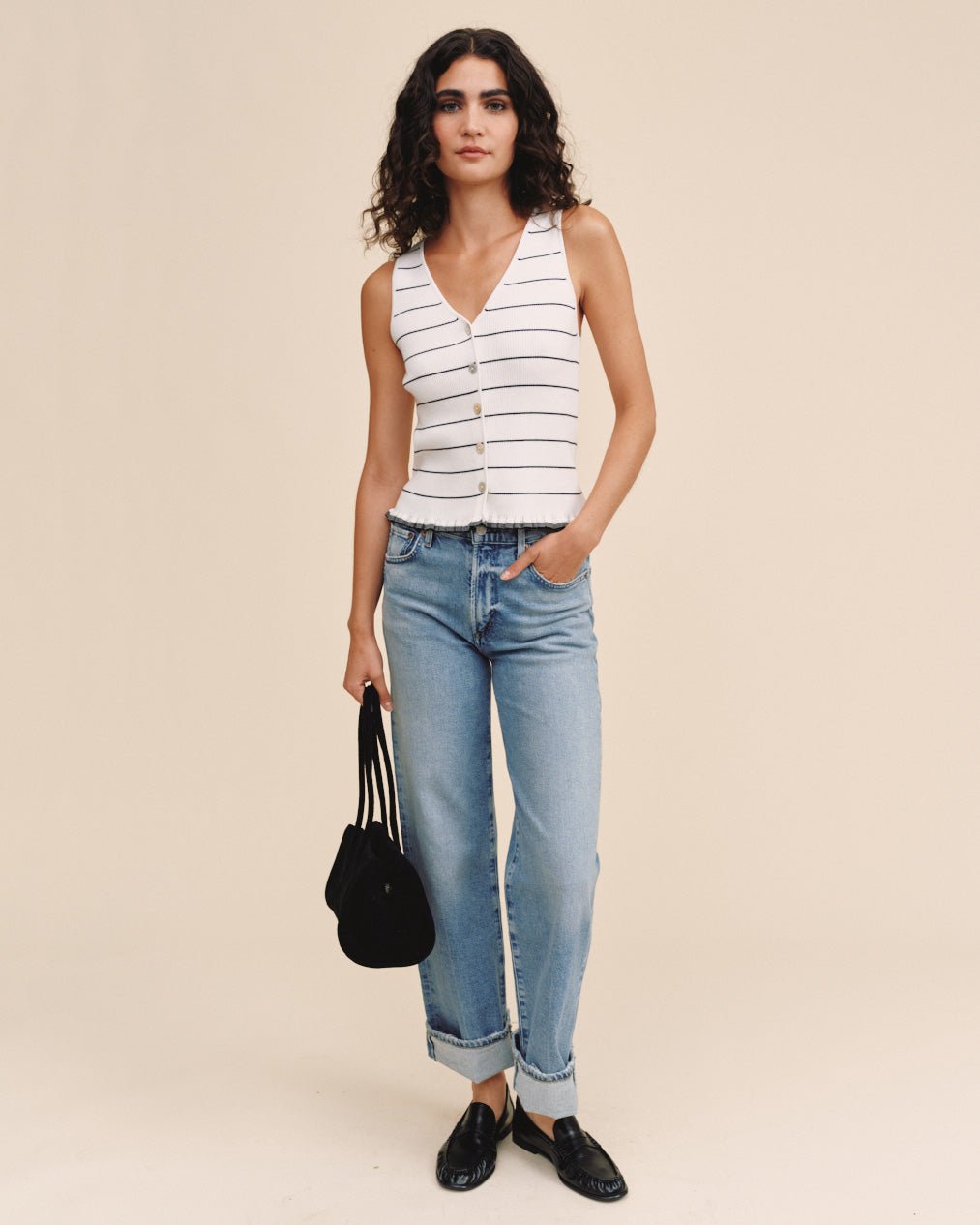 Bella Dahl Ruffle Hem Knitted Vest - Garden Party Stripe