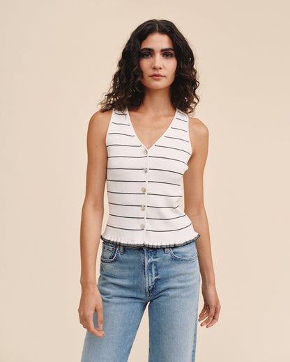 Bella Dahl Ruffle Hem Knitted Vest - Garden Party Stripe
