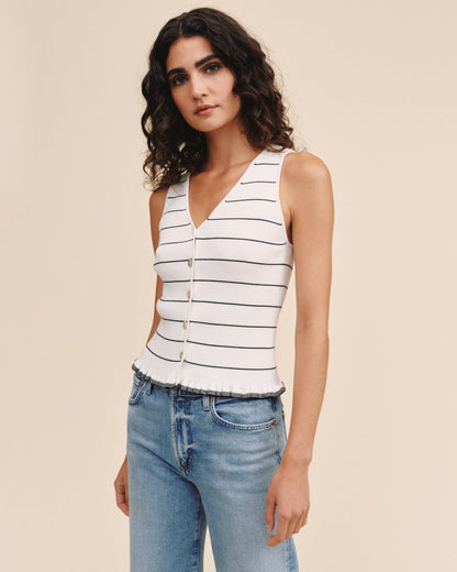 Bella Dahl Ruffle Hem Knitted Vest - Garden Party Stripe
