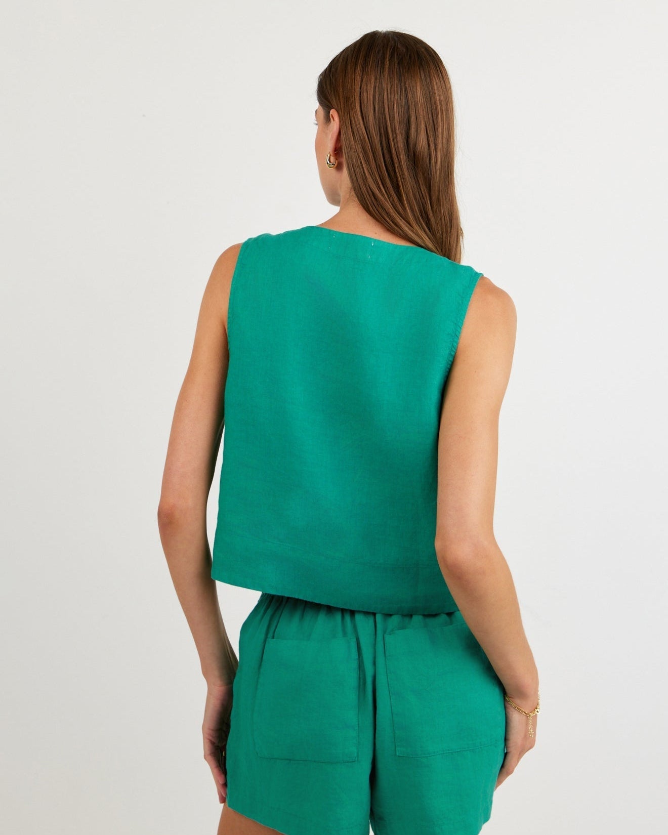 Bella Dahl Sleeveless Half Placket Top - Aqua Green