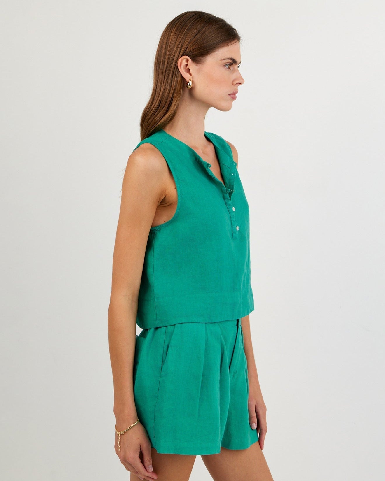 Bella Dahl Sleeveless Half Placket Top - Aqua Green