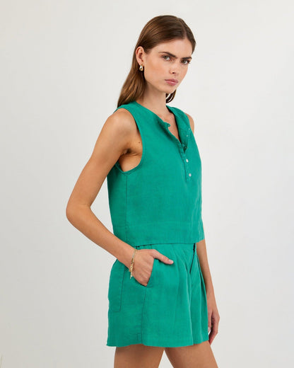 Bella Dahl Sleeveless Half Placket Top - Aqua Green