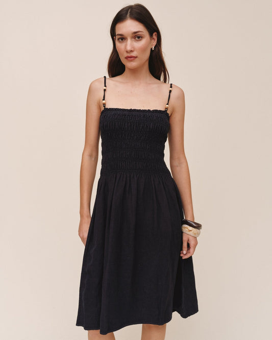 Bella Dahl Smocked Dress With Beaded Straps - Black