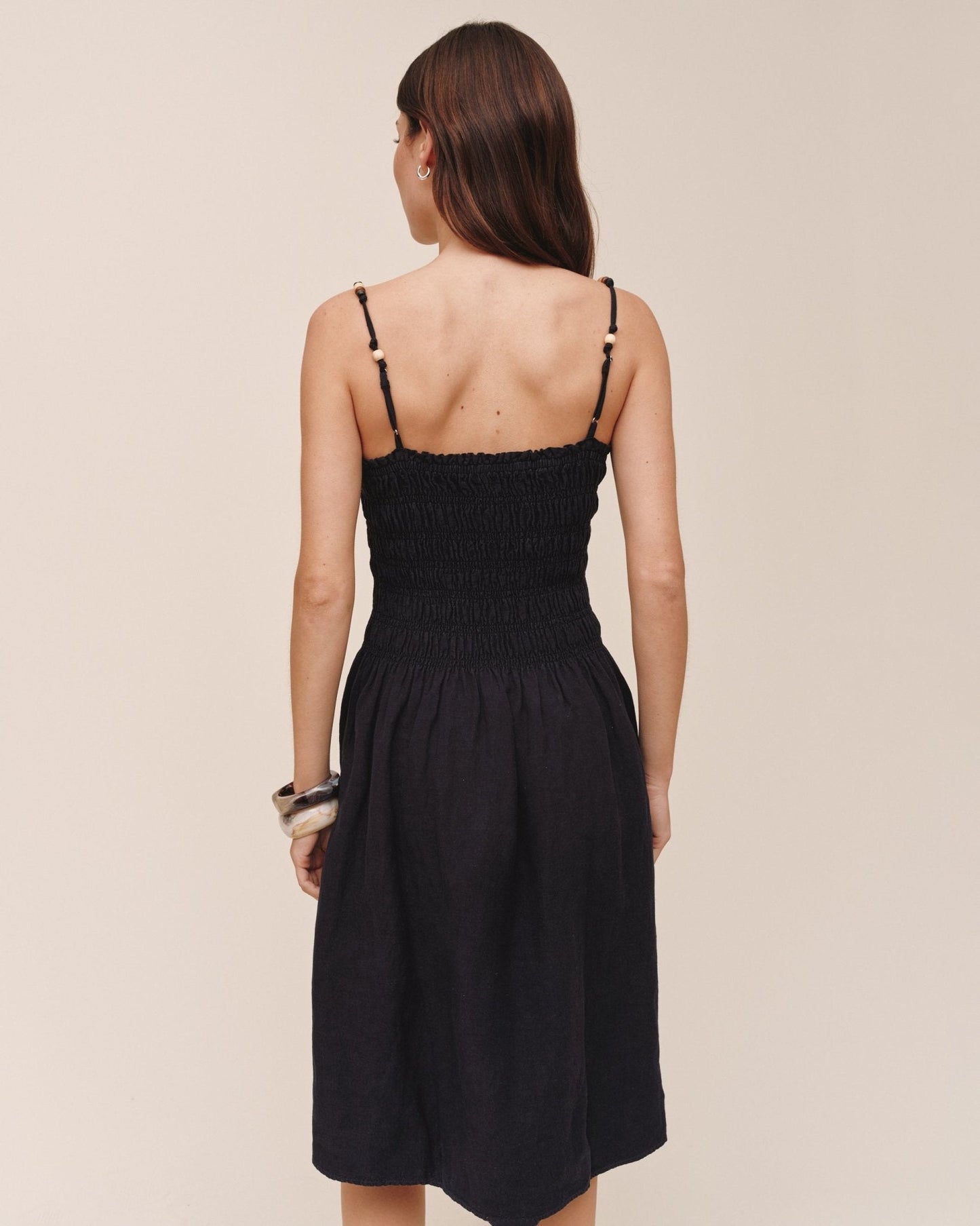 Bella Dahl Smocked Dress With Beaded Straps - Black