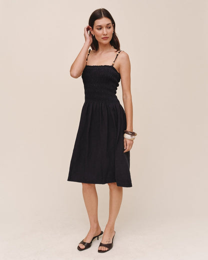 Bella Dahl Smocked Dress With Beaded Straps - Black
