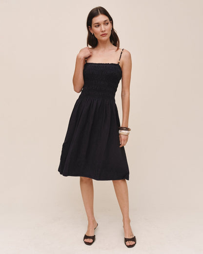 Bella Dahl Smocked Dress With Beaded Straps - Black