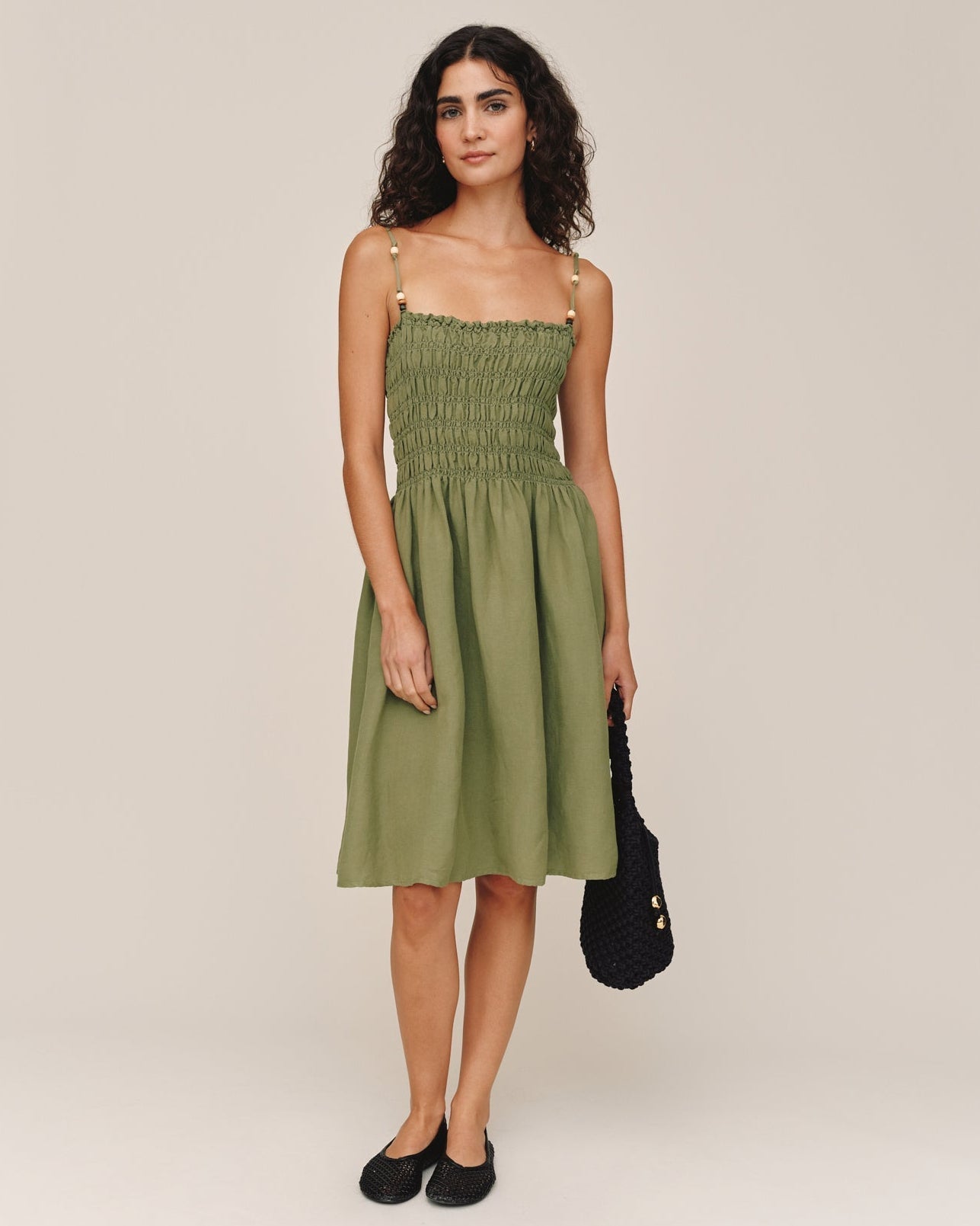 Bella Dahl Smocked Dress With Beaded Straps - Olive Leaf