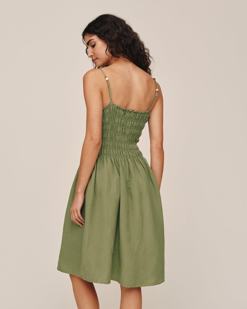 Bella Dahl Smocked Dress With Beaded Straps - Olive Leaf