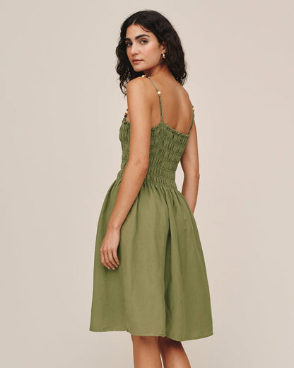 Bella Dahl Smocked Dress With Beaded Straps - Olive Leaf